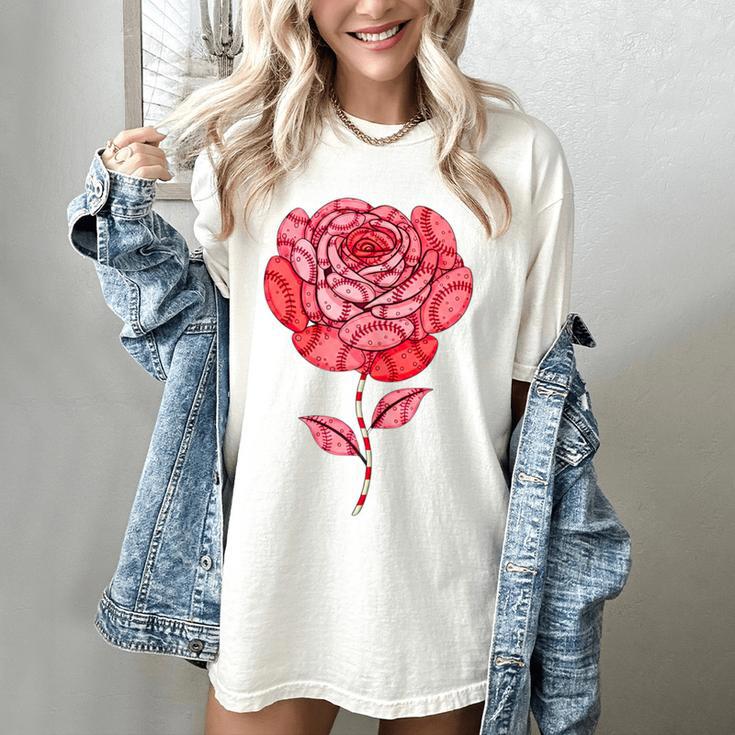 Sporty Rose Graphic With Baseball And Rugby Ball Petals Women's Comfort Colors T-Shirt