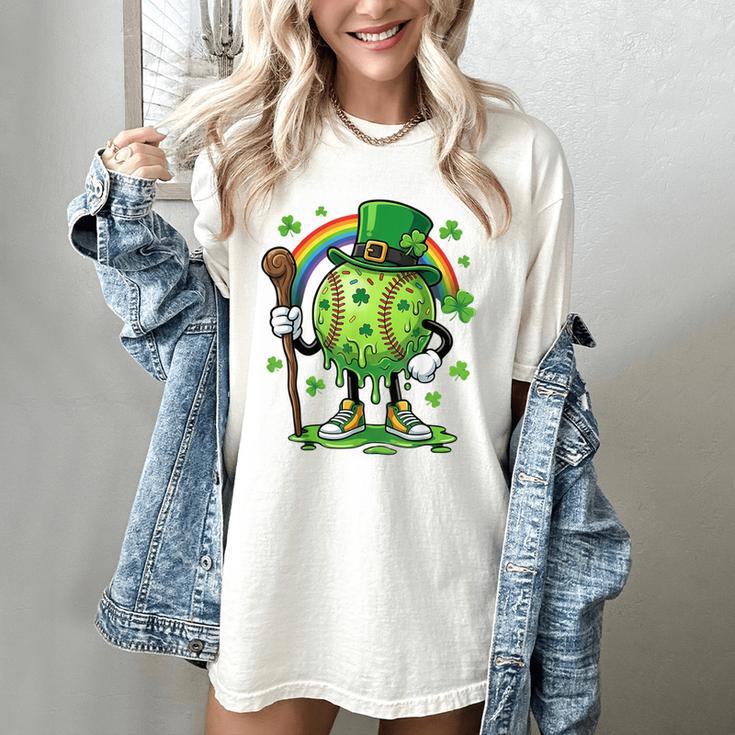 St Patricks Day Baseball Leprechaun Rainbow Green Baseball Women's Comfort Colors T-Shirt
