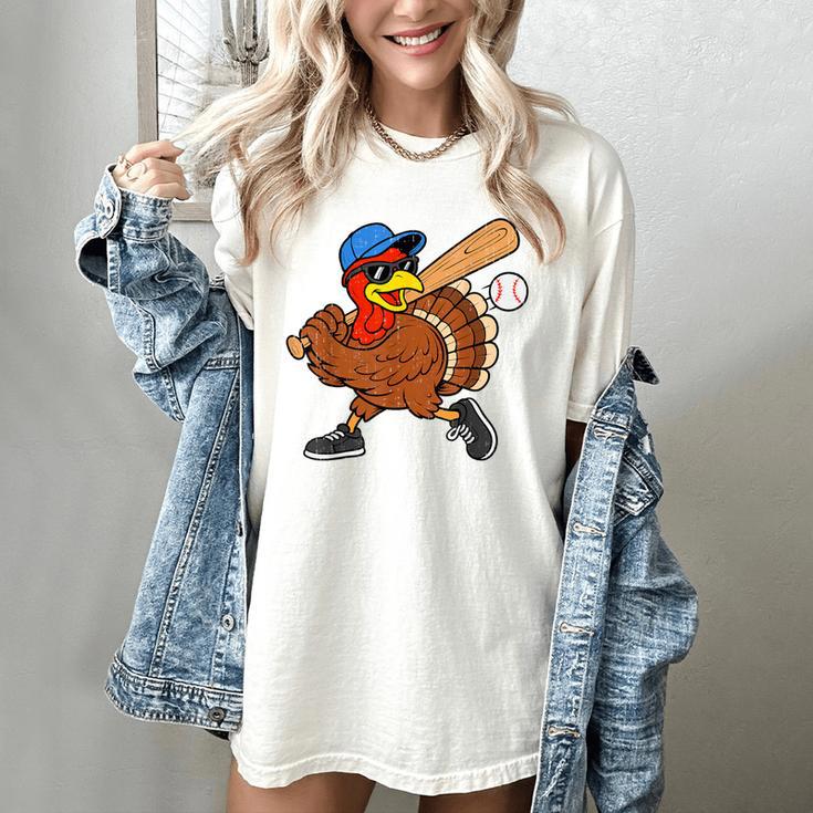 Turkey Baseball Thanksgiving Sports Humor Men Boy Kids Women's Comfort Colors T-Shirt