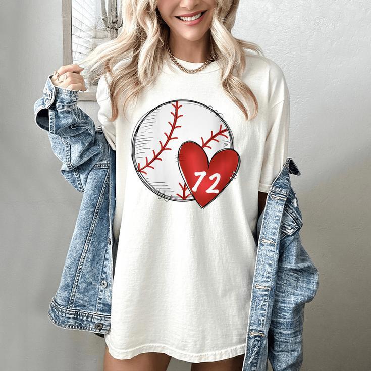 Womens Custom Baseball Mom Number 72 Heart For Mom Mommy Women's Comfort Colors T-Shirt