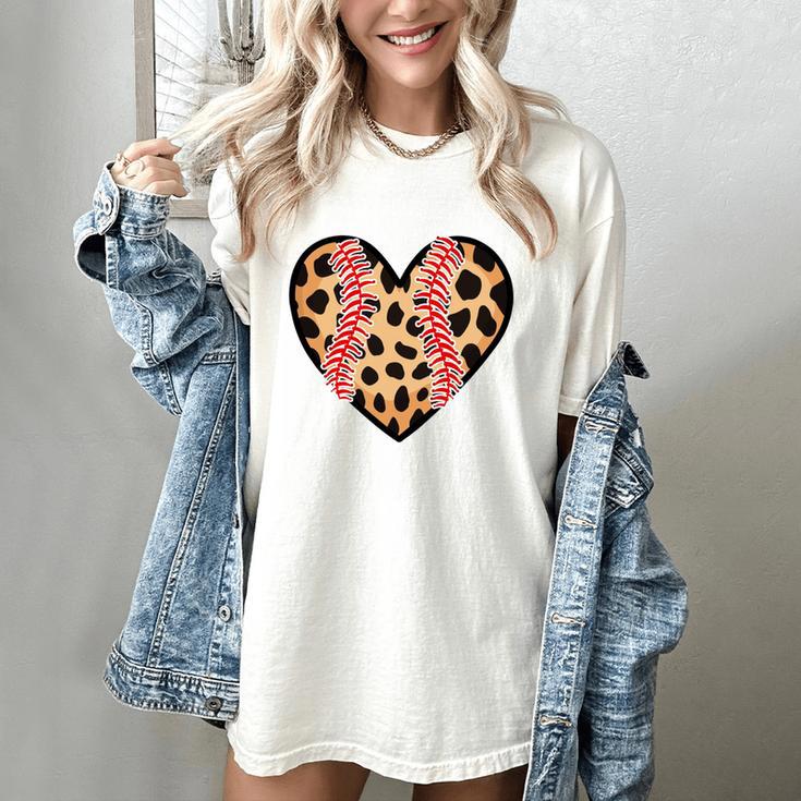 Baseball Mom Leopard Heart Valentine Day Mother Day Women's Comfort Colors T-Shirt