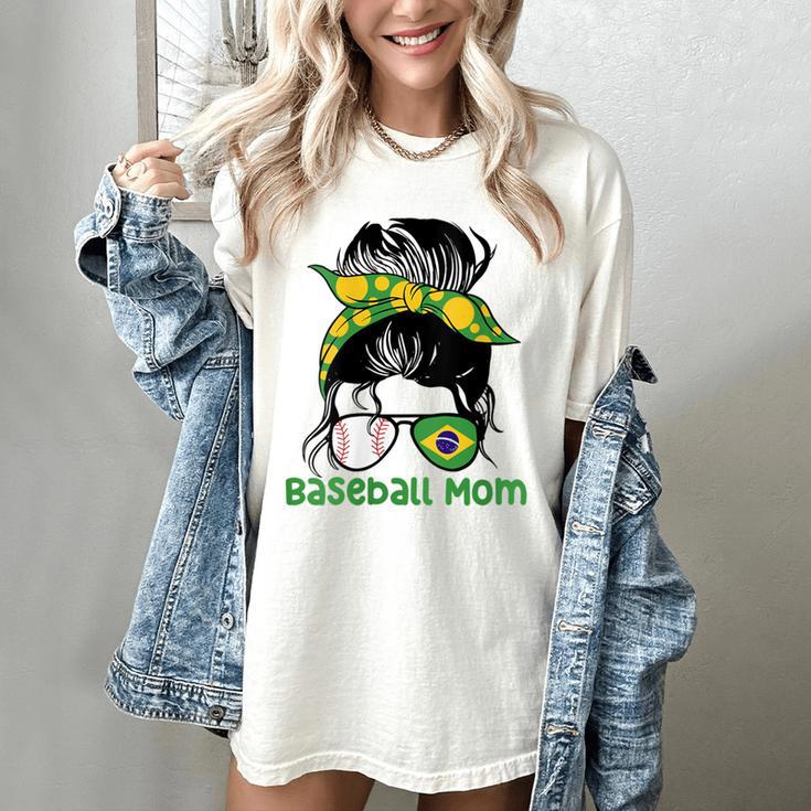 Brazil Baseball Mom Messy Bun Women's Comfort Colors T-Shirt
