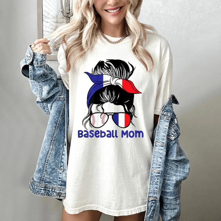 French Baseball Mom France Messy Bun Women's Comfort Colors T-Shirt