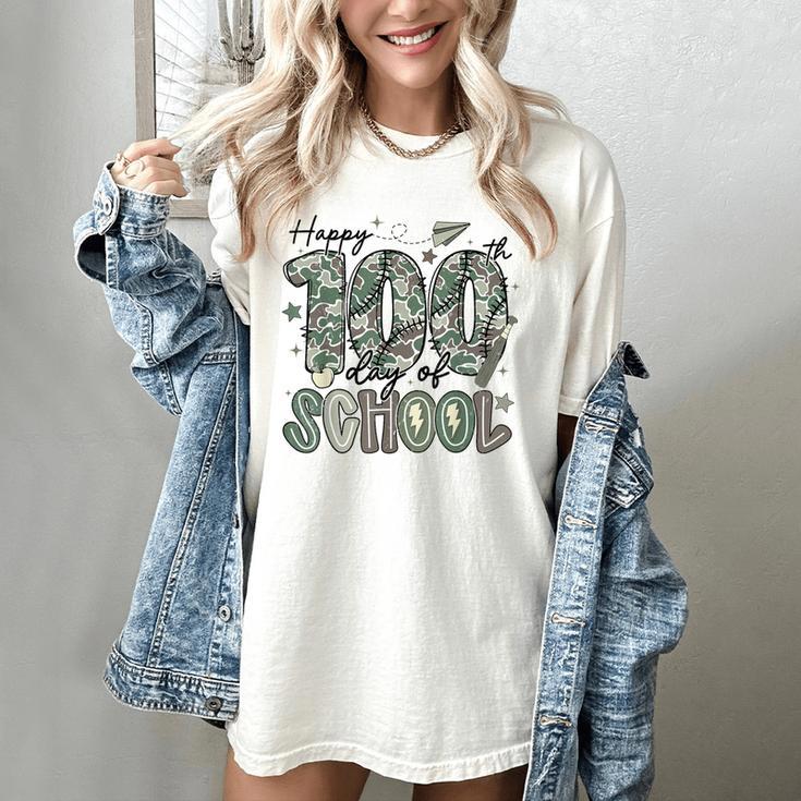 Happy 100th Day Of School Baseball Camo Boys Kids Toddler Women's Comfort Colors T-Shirt