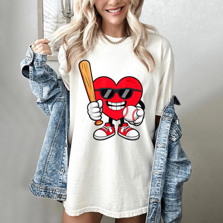 Heart Playing Baseball Valentines Day Women's Comfort Colors T-Shirt