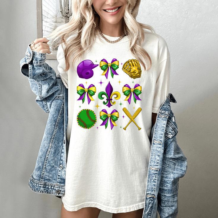 Mardi Gras Baseball Coquette Bow Fat Tuesday Parade Girls Women's Comfort Colors T-Shirt