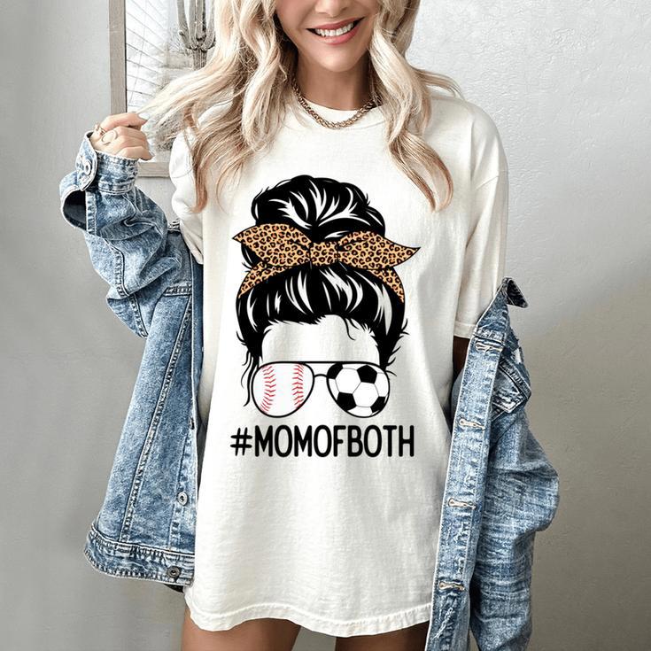 Soccer Baseball Mom Of Both Messy Bun Leopard Mother's Day Women's Comfort Colors T-Shirt