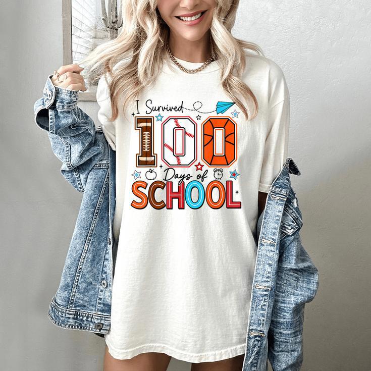 I Survived 100 Days Baseball Football Basketball School Kids Women's Comfort Colors T-Shirt