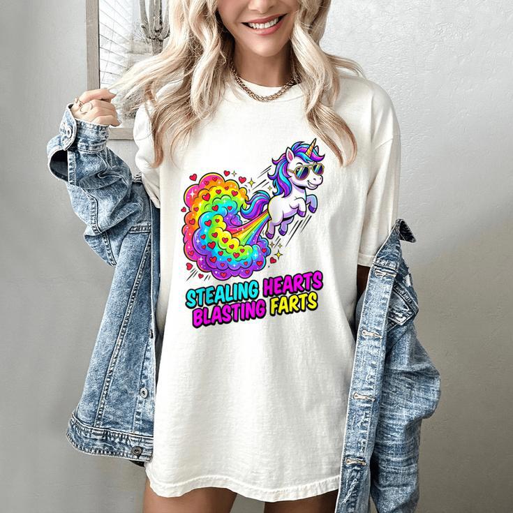 Unicorn Fart Valentine Stealing Hearts Blasting Farts Raglan Baseball Tee Women's Comfort Colors T-Shirt
