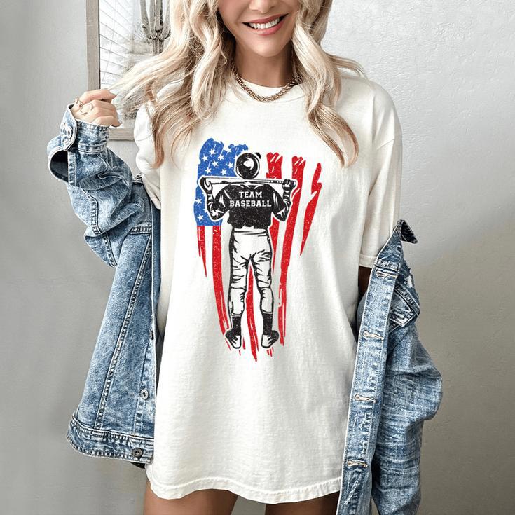 US Flag Baseball Player Batter Sport Lover Team Coach Family Women's Comfort Colors T-Shirt
