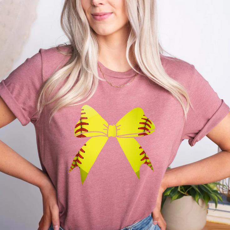 Baseball Bow Baseball Mom Women Baseball Mama Women's Heather T-Shirt