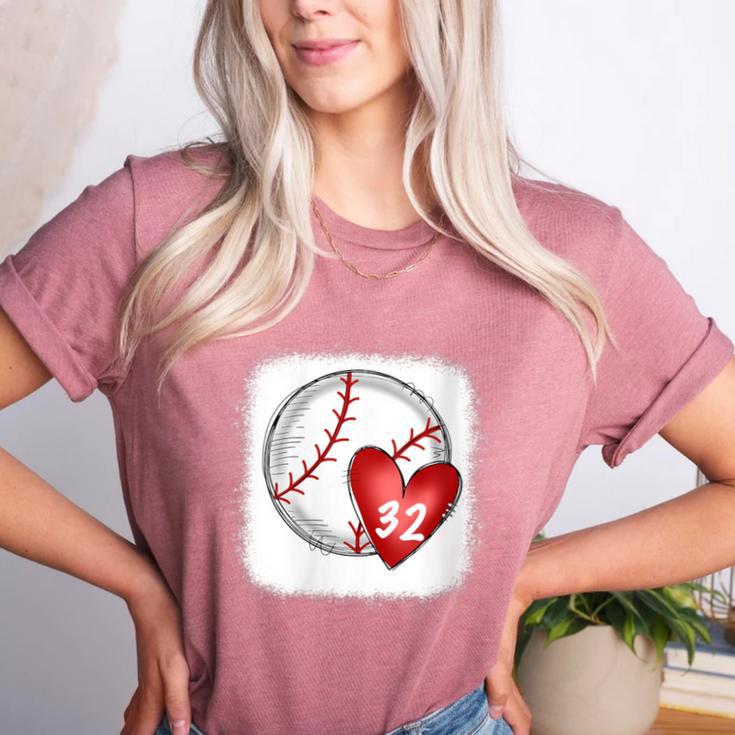 Womens Bleached Custom Baseball Mom Number 32 Heart For Mom Women's Heather T-Shirt
