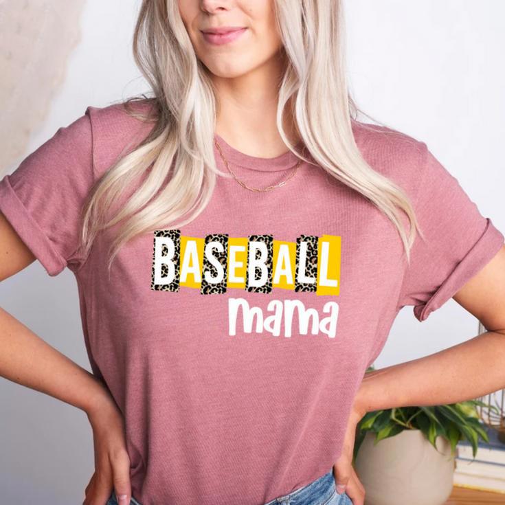 Baseball Mama Yellow Leopard Print Baseball Mom Gear Sports Women's Heather T-Shirt