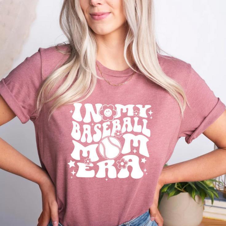 In My Baseball Mom Era Baseball Mama Groovy Sports Parent Women's Heather T-Shirt