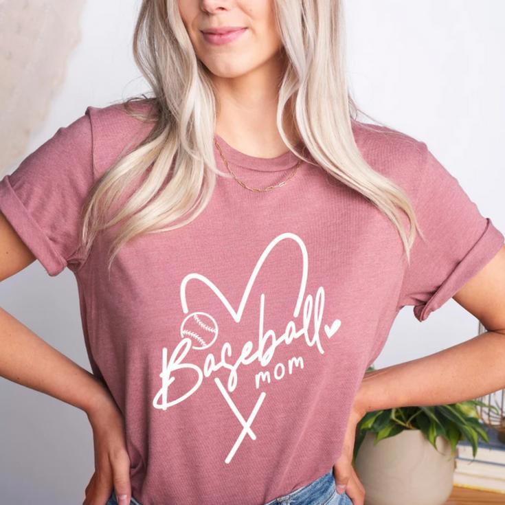 Baseball Mom Heart Game Day Mother's Day Player Women's Heather T-Shirt Baseball Mom Heart Game Day Mother's Day Player Women's Heather T-Shirt