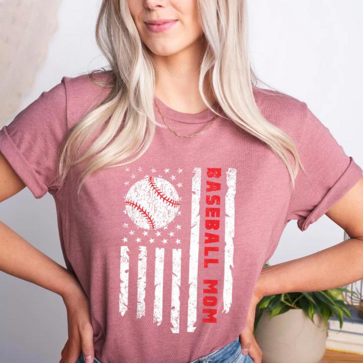 Baseball MOM USA American Flag Patriotic Mama Mother's Day For Women Kids Men Women's Heather T-Shirt