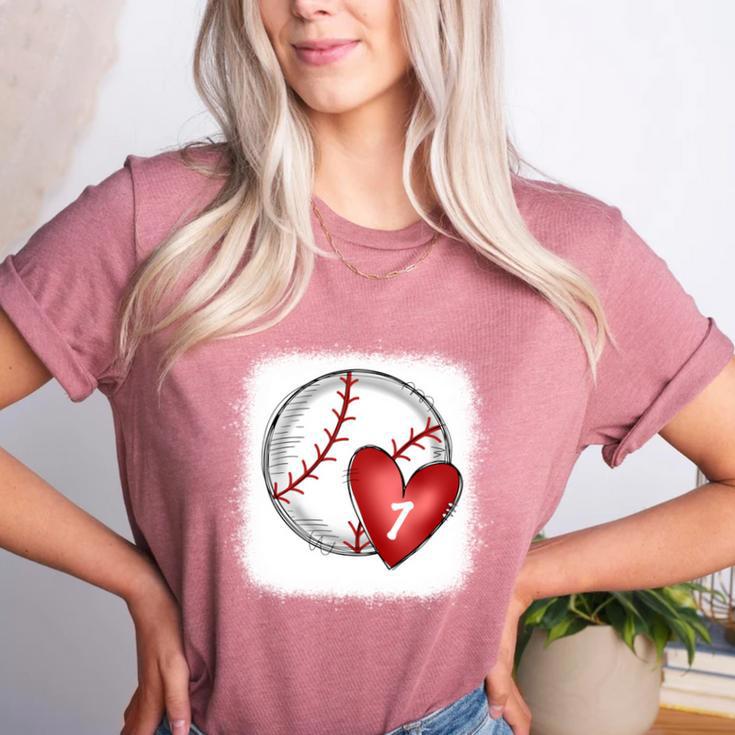 Bleached Custom Baseball Mom Number 7 Heart For Mom Women's Heather T-Shirt