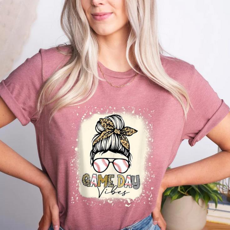 Bleached Messy Bun Game Day Vibes Baseball Mom Game Day Women's Heather T-Shirt Bleached Messy Bun Game Day Vibes Baseball Mom Game Day Women's Heather T-Shirt