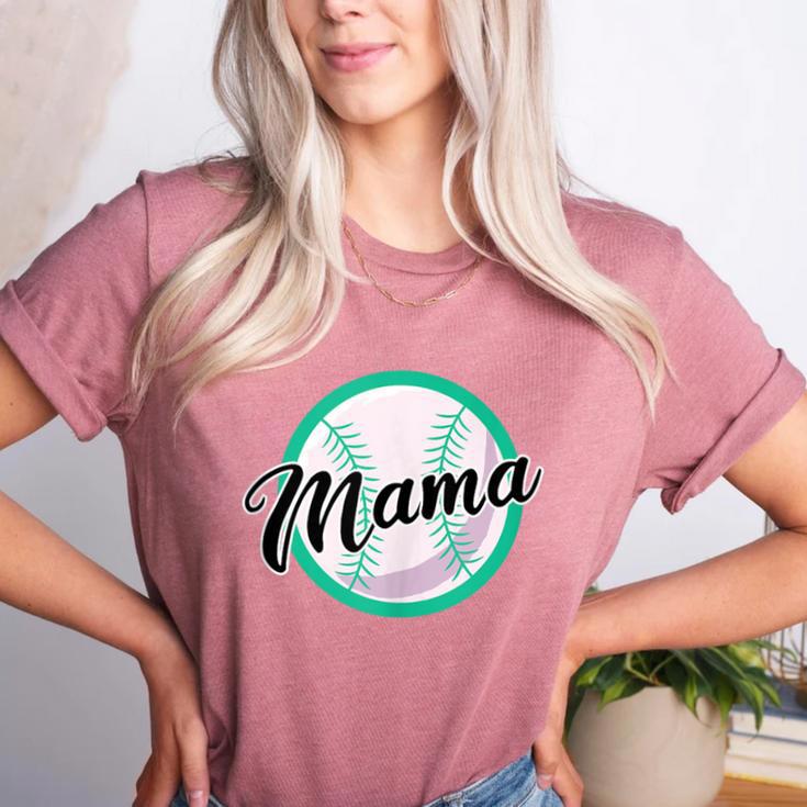 Cute Mama Script Font On Baseball Mom Women's Heather T-Shirt Cute Mama Script Font On Baseball Mom Women's Heather T-Shirt