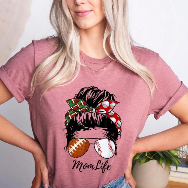 Football Mom Baseball Mom Life Messy Bun Mom Of Both Women's Heather T-Shirt