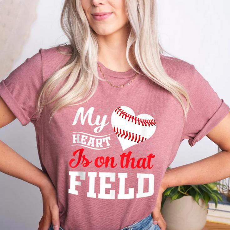 My Heart Is On That Field Baseball Player Baseball Mom Women's Heather T-Shirt My Heart Is On That Field Baseball Player Baseball Mom Women's Heather T-Shirt