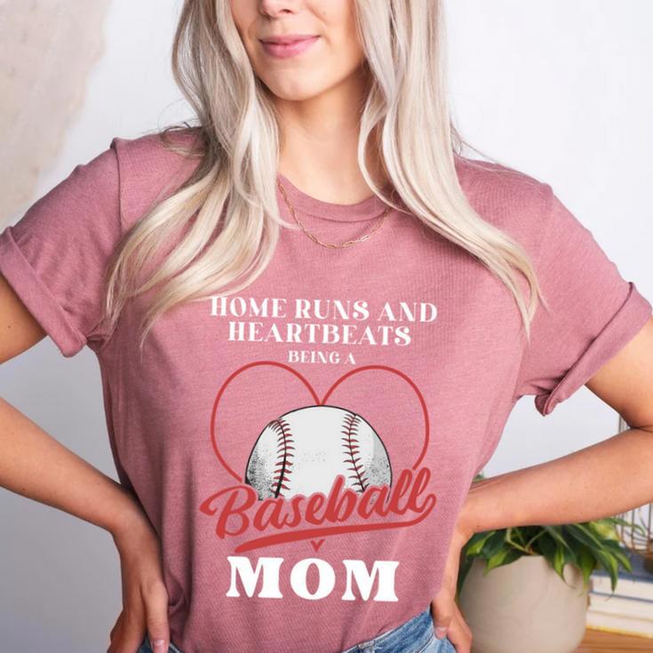 Home Runs And Heartbeats Being A Baseball Mom Women's Heather T-Shirt Home Runs And Heartbeats Being A Baseball Mom Women's Heather T-Shirt