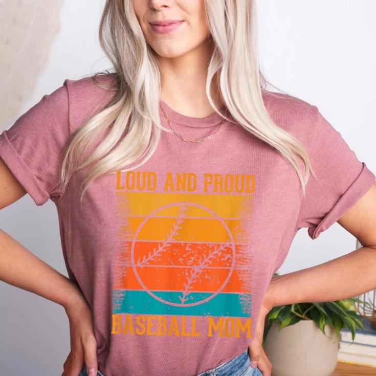 Loud And Proud Baseball Mom Vibrant Colorful Stripe Women's Heather T-Shirt
