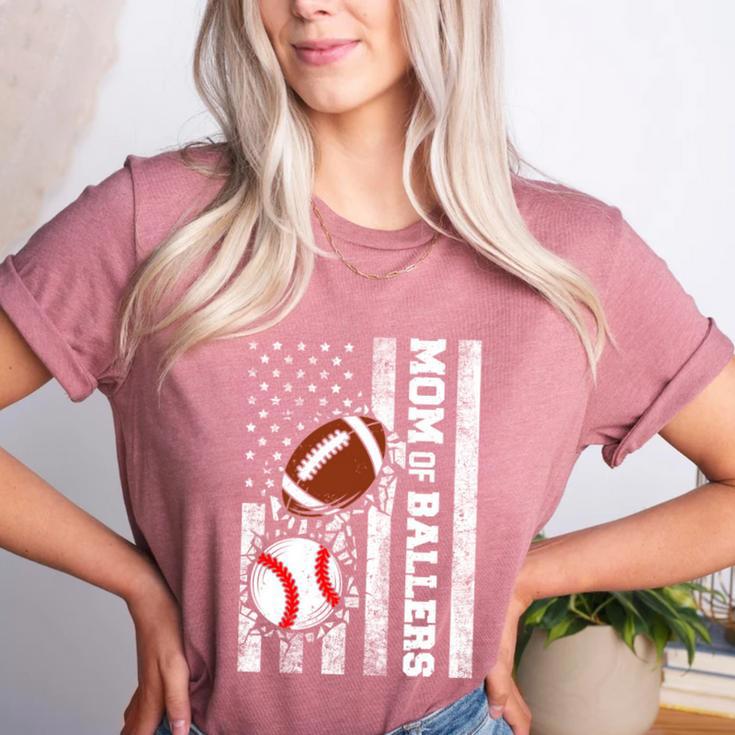 Mom Of Ballers USA Flag Football Baseball Mom Women's Heather T-Shirt Mom Of Ballers USA Flag Football Baseball Mom Women's Heather T-Shirt