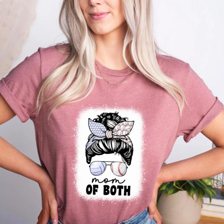 Mom Of Both Volleyball And Baseball Mom For Women Messy Bun Women's Heather T-Shirt Mom Of Both Volleyball And Baseball Mom For Women Messy Bun Women's Heather T-Shirt