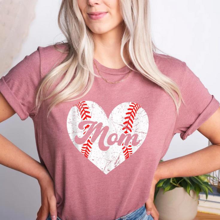 Mother's Day Distressed Heart Baseball Mom Mama Sport Fan Women's Heather T-Shirt