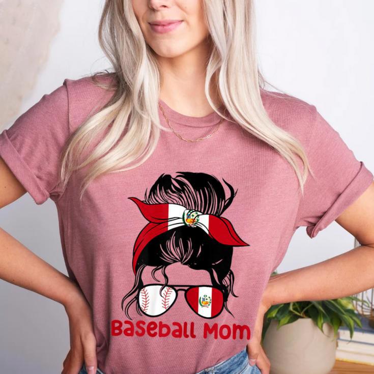 Peru Baseball Mom Messy Bun Women's Heather T-Shirt Peru Baseball Mom Messy Bun Women's Heather T-Shirt