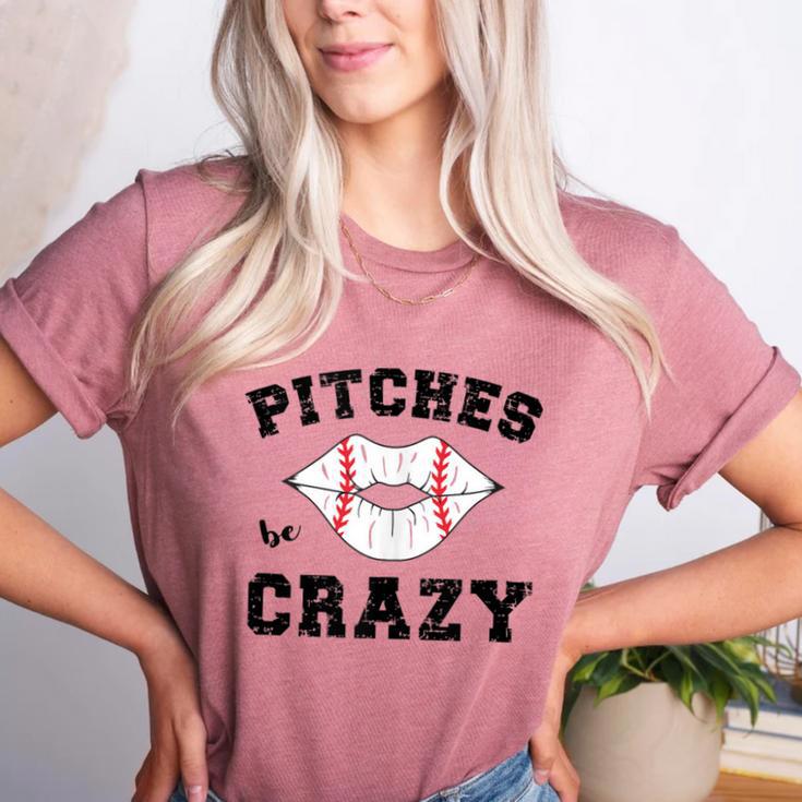 Pitches Be Crazy Baseball Moms Softball Players Hey Batter Women's Heather T-Shirt Pitches Be Crazy Baseball Moms Softball Players Hey Batter Women's Heather T-Shirt