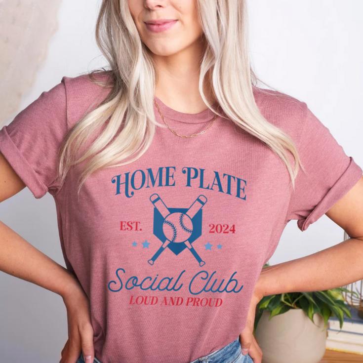 Spring 2024 Season Cute Baseball Mom Home Plate Social Club Women's Heather T-Shirt Spring 2024 Season Cute Baseball Mom Home Plate Social Club Women's Heather T-Shirt