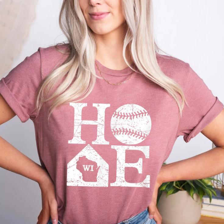 Vintage Baseball Home Wisconsin State Outline Baseball Mom Women's Heather T-Shirt Vintage Baseball Home Wisconsin State Outline Baseball Mom Women's Heather T-Shirt