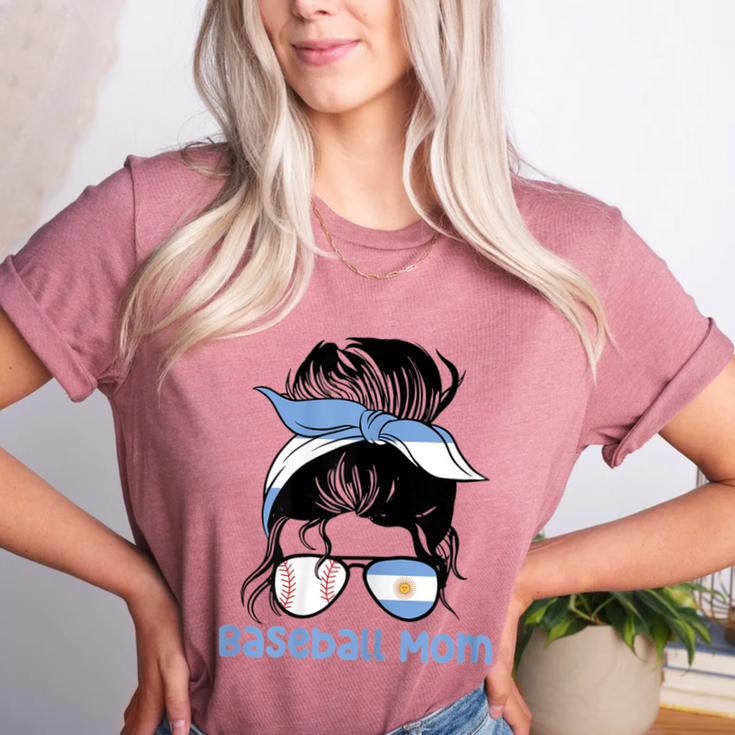 Argentina Baseball Mom Messy Bun Women's Heather T-Shirt