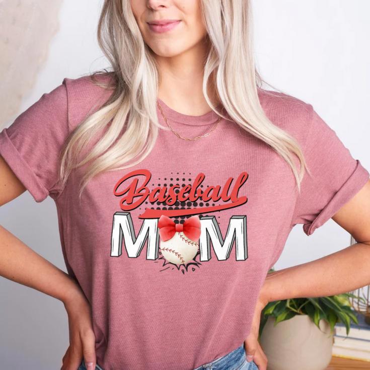 Baseball Mom Coquette Pink Bow Baseball Mama Premium Women's Heather T-Shirt