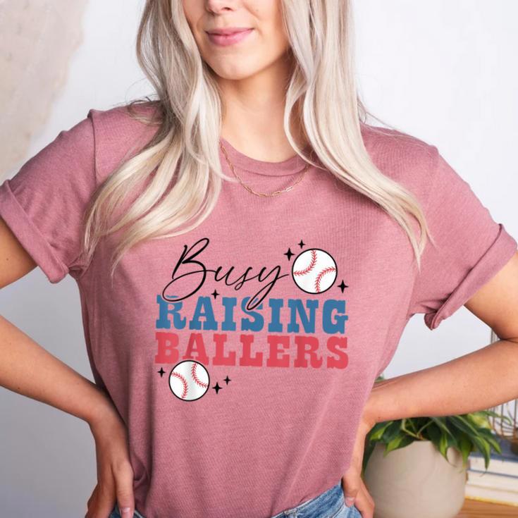Busy Raising Ballers Retro Groovy Baseball Mom Outfit Women's Heather T-Shirt