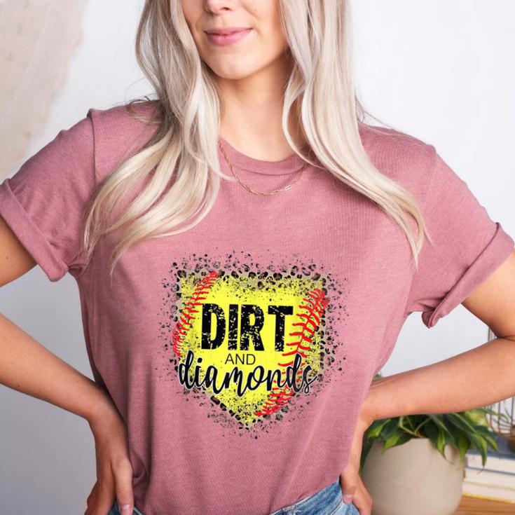 Dirt And Diamonds Baseball Leopard Baseball Mom Women's Heather T-Shirt