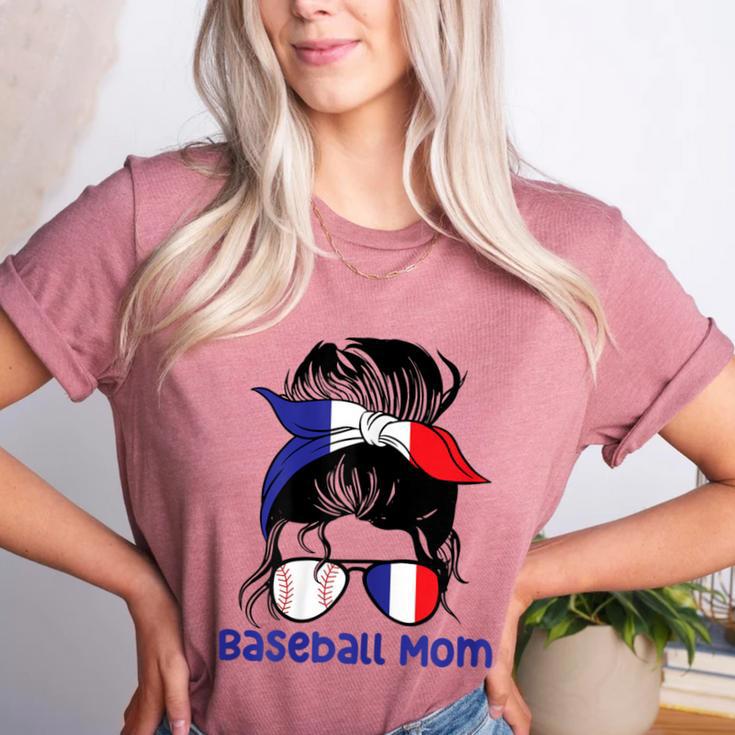 French Baseball Mom France Messy Bun Women's Heather T-Shirt