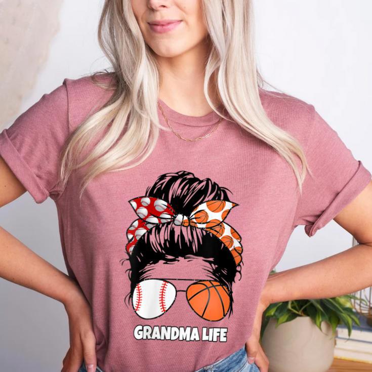 Grandma Life Basketball And Baseball Mom Funny Women's Heather T-Shirt