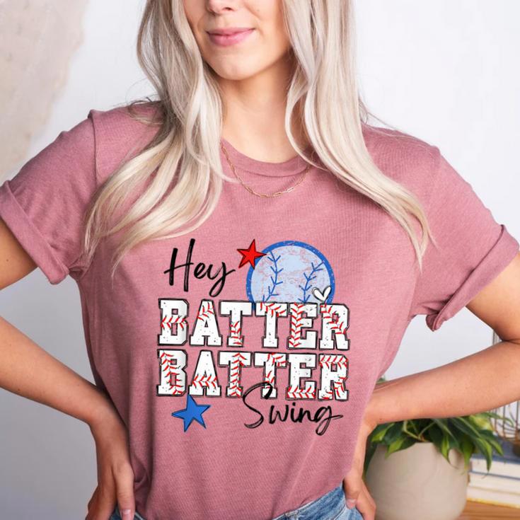 Hey Batter Batter Swing Graphic For Baseball Moms Women's Heather T-Shirt