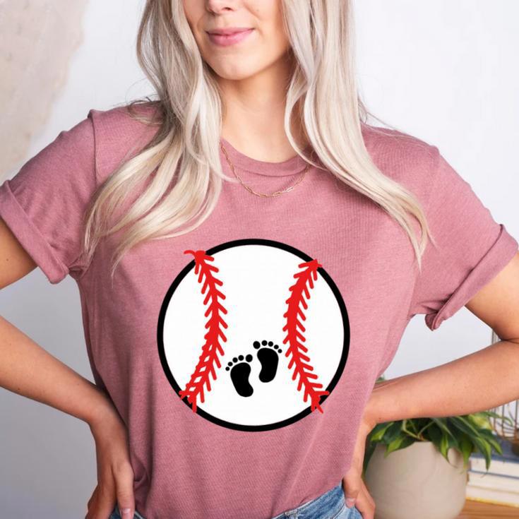 Pregnant Baseball Mom Pregnancy Announcement Baby Feet Belly Women's Heather T-Shirt