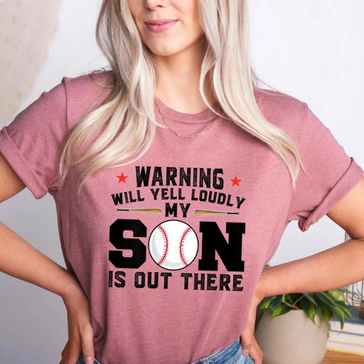Warning Will Yell Loudly My Son Baseball Mom Women's Heather T-Shirt