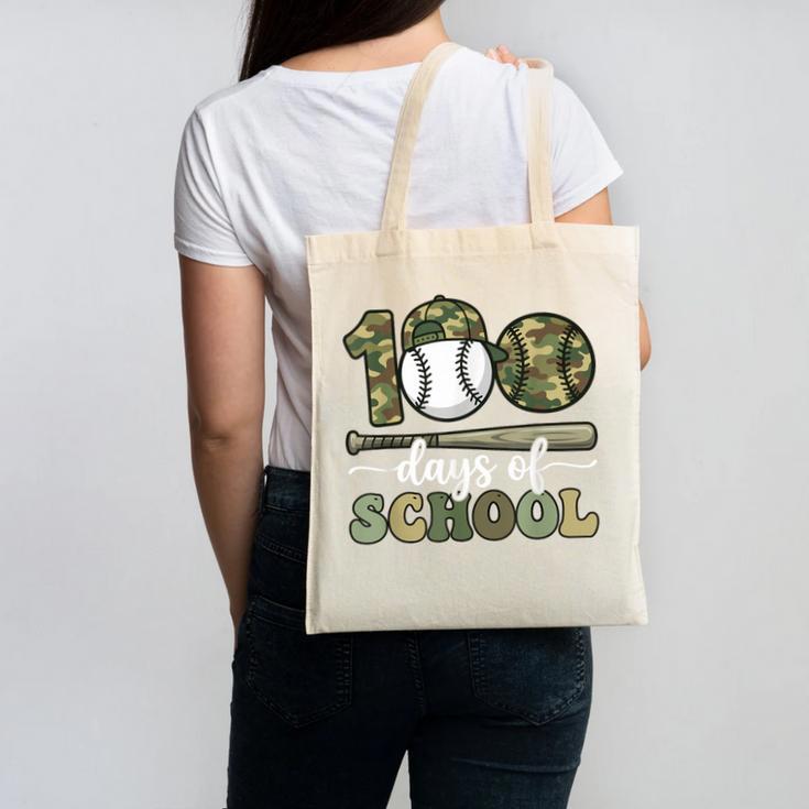 100 Days Of School Baseball Camo Art For Boys Kids Students Canvas Tote Bag