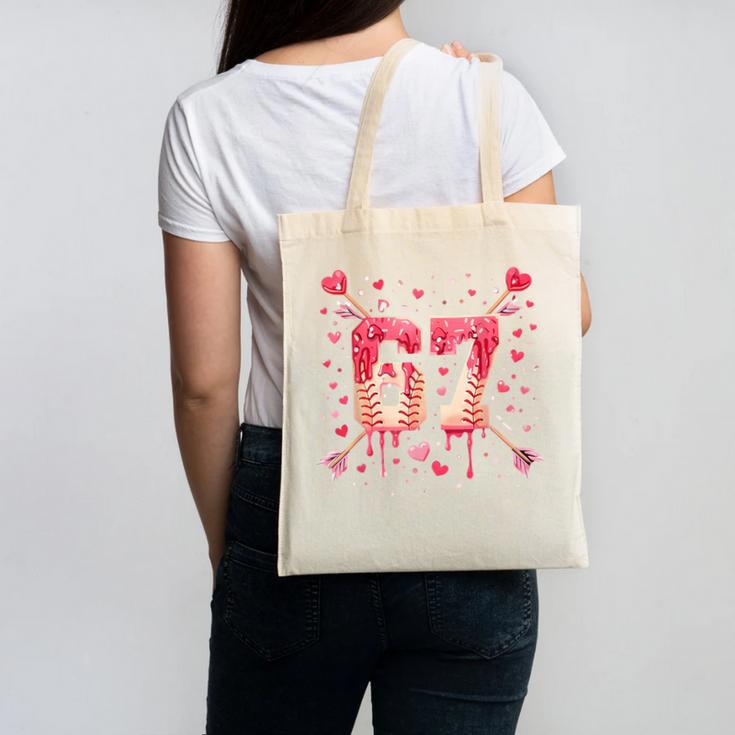 6 7 Melting Number Arrow Baseball Drip Valentine's Day Canvas Tote Bag