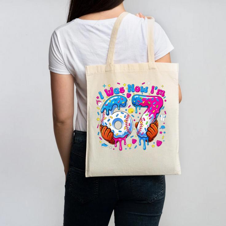 7th Birthday I Was 6 Now I'm 7 Baseball Ice Cream Drip Canvas Tote Bag