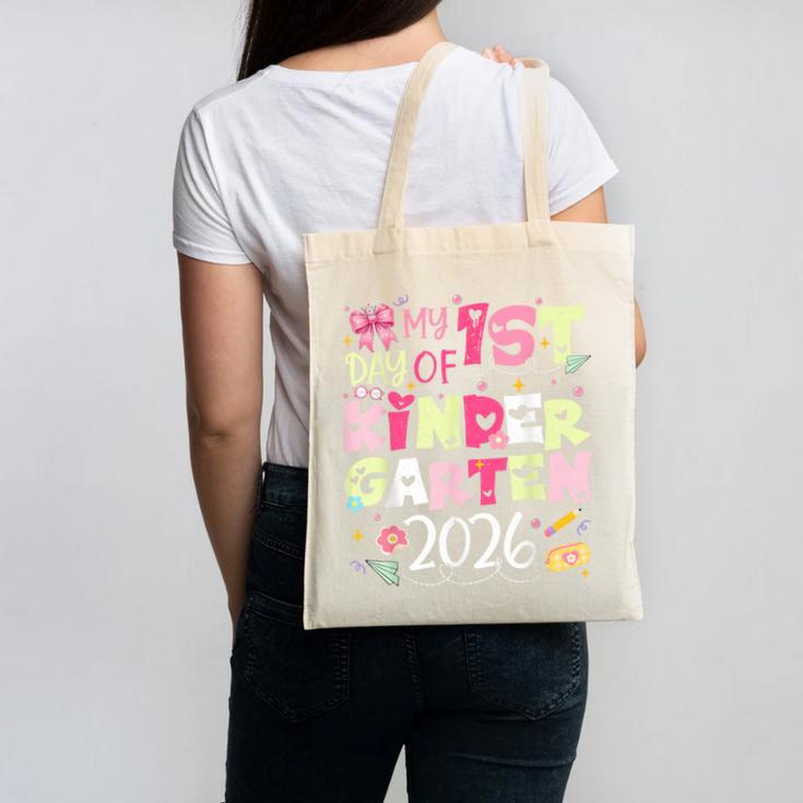 Back To School My 1st Day Of Kindergarten 2026 Bow Canvas Tote Bag