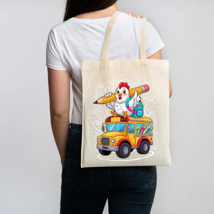 Back To School Chicken School Bus 100 Days Of School Canvas Tote Bag