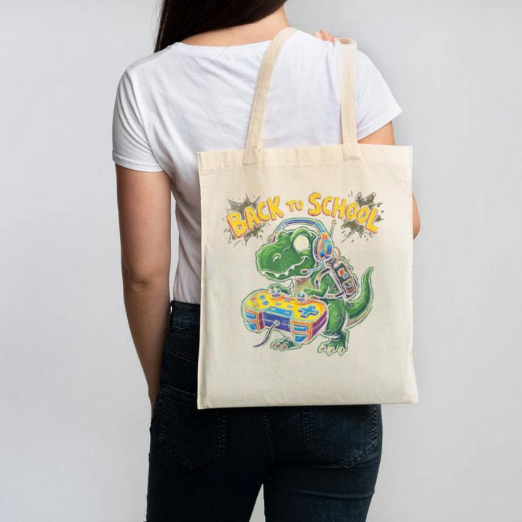 Back To School Gaming First Grade Dinosaur T Rex Boys Canvas Tote Bag