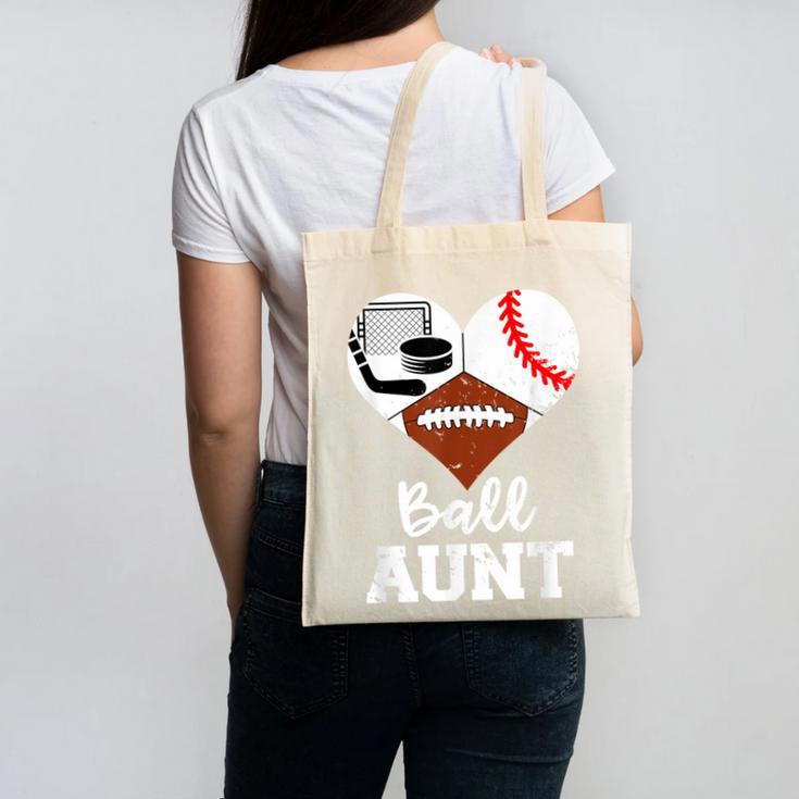 Ball Aunt Heart Football Baseball Hockey Game Day Canvas Tote Bag